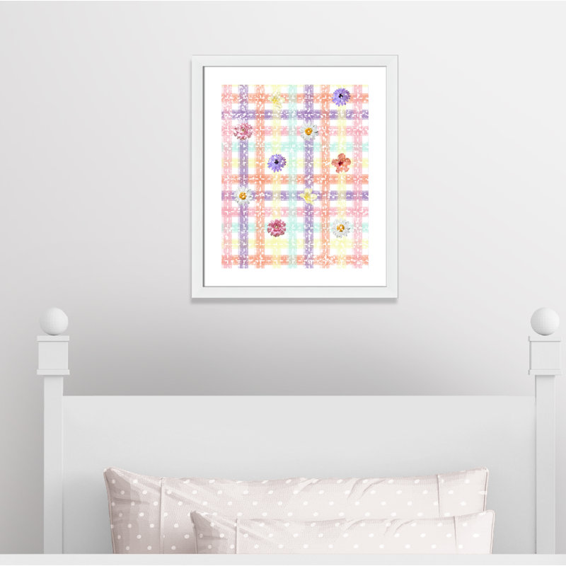Impression sur papier à carreaux unique avec fleurs, H 26,5 po x l 22,5 po x P 0,625 po, Encadré plat blanc
