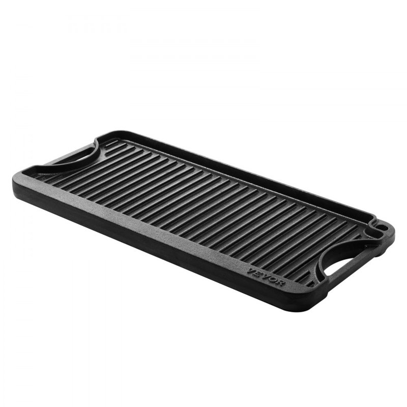 Plaque de barbecue réversible en fonte pré-assaisonnée noire, 20 po x 9 po