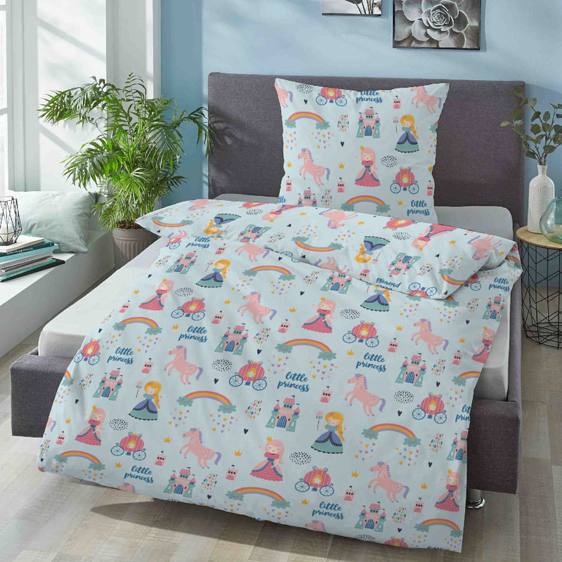 100% Cotton 32 TC Reversible Modern & Contemporary 2 Piece Duvet Cover Set, DE Size - 100 x 135 cm, Ciel