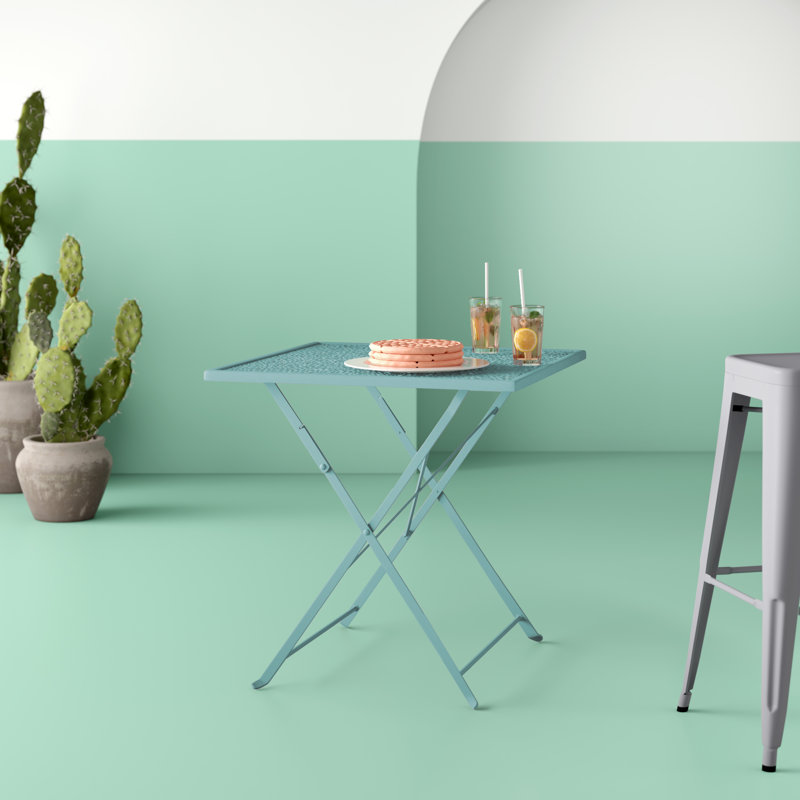 Commercial Grade 28" Square Indoor-Outdoor Steel Folding Patio Table, Sky Blue
