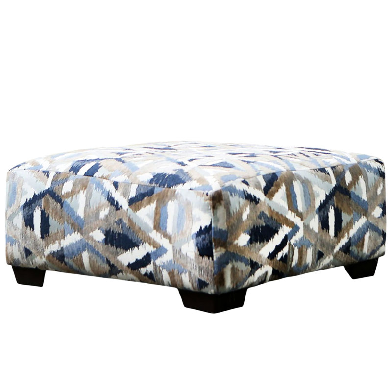 Carré multi-finitions de style contemporain avec sièges à ressorts ensachés, pieds fuselés en plastique, imprimé bleu et brun sur fond, largeur de 38 pouces de profondeur, 17 surfaces dynamiques, H 38 po x l 38 po x H 17 po, 1 pièce