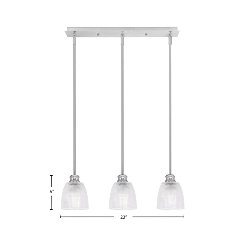 Edge 3 Light Linear Pendalier With 5" Glass, Brushed Nickel