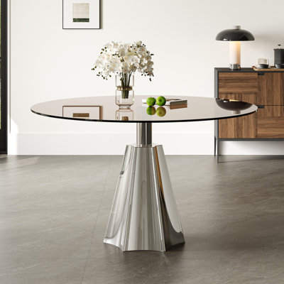 35 Inch Round Dining Table For 4-5 People -Tempered Glass Countertop, Silver Base, Suitable For Kitchen And Living Room by Ivy Bronx