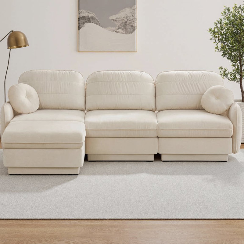 Canapé modulaire surdimensionné en L Chenille CloudHaven, Cream Beige