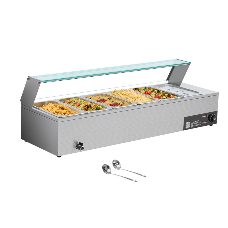 Chauffe-plats commercial 6 x 1/3 po. Buffet Bain Marie avec couvercle en verre