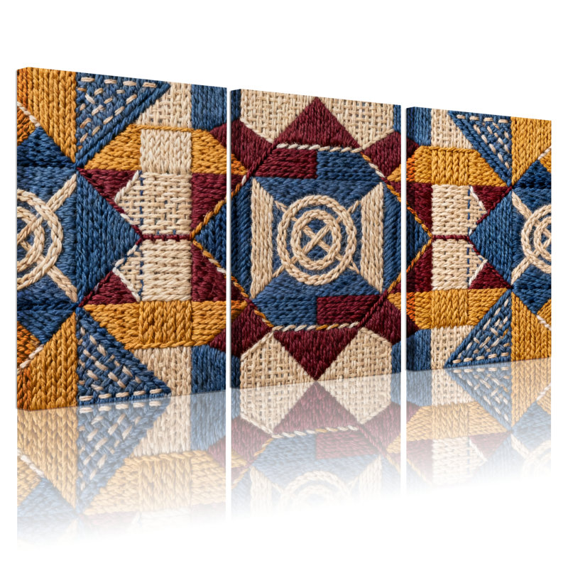 Ensemble de 3 tableaux muraux sur toile à motif de patchwork géométrique, H 18 po x l 36 po