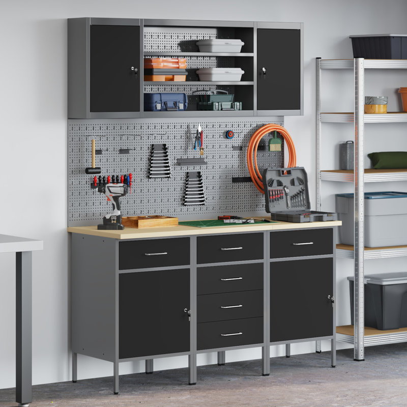 Work Cabinet with Drawer, Black