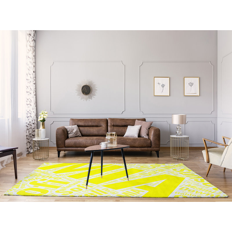 Tapis jaune poils longs à tissage plat, Rectangle 9 pi x 12 pi