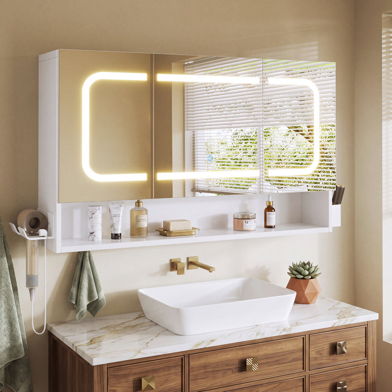 LED Mirror Cabinet, Wall Mounted Bathroom Vanity Cabinet with Backlit Anti-Fog LED Mirror, 1000mmW