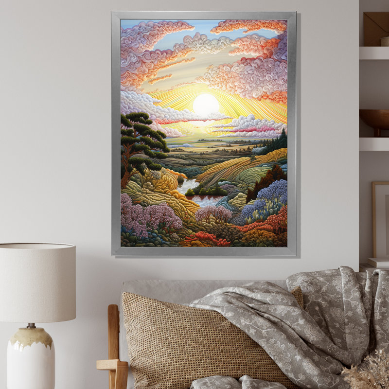 «Countryside Sunrise in Provence I», reproduction sur toile, Cadre simple argenté, H 40 po x l 30 po x P 1,5 po