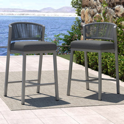 Patio Rope Outdoor Bar Stools With Footrest And Aluminum Frame
