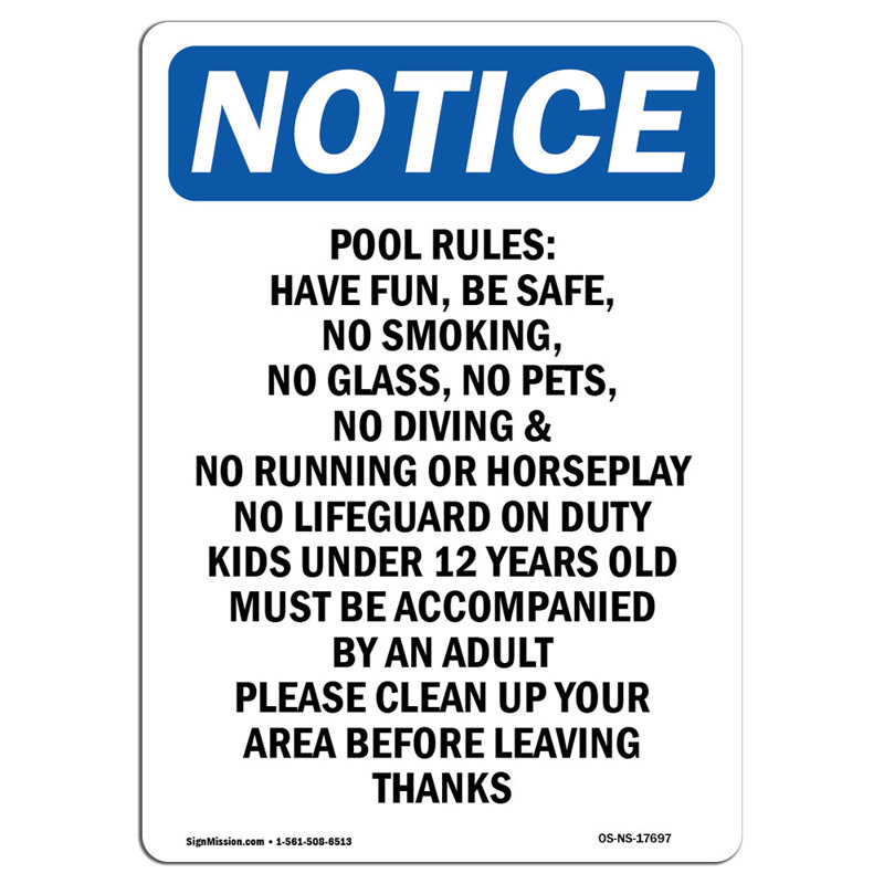 Panneau «Pool Rules Have Fun Be Safe»