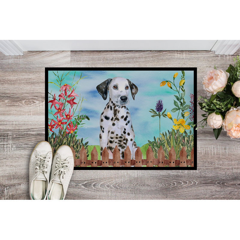 Dalmatien chiot spring 36 po x 24 po tapis de porte extérieur antidérapant, Rectangle 1 pi 6 po x 2 pi 3 po