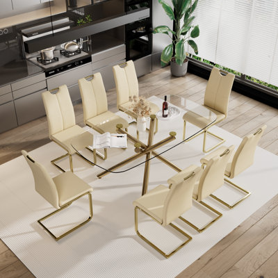 Rectangle Glass Pedestal Dining Set