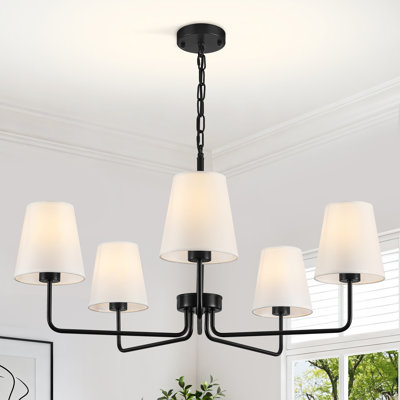 Lustre classique / traditionnel à 5 lumières avec abat-jour en tissu