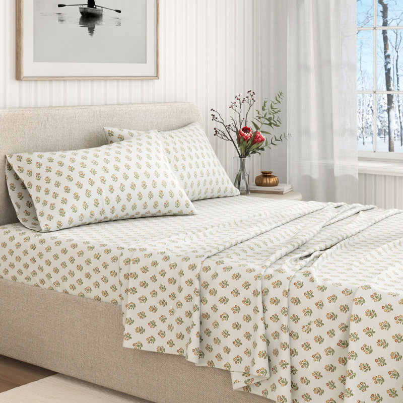Ensemble de draps 100% flanelle de coton, Ensemble de draps pour très grand lit avec 2 taie
