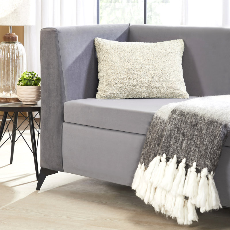 Housses de coussin décoratives en coton touffetées de couleur unie, Ivoire ivoire, Rectangle H 14 po x l 20 po