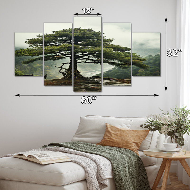 «Tree Whispering Pines II - Landscape Trees», reproduction d'art sur toile - 5 panneaux
