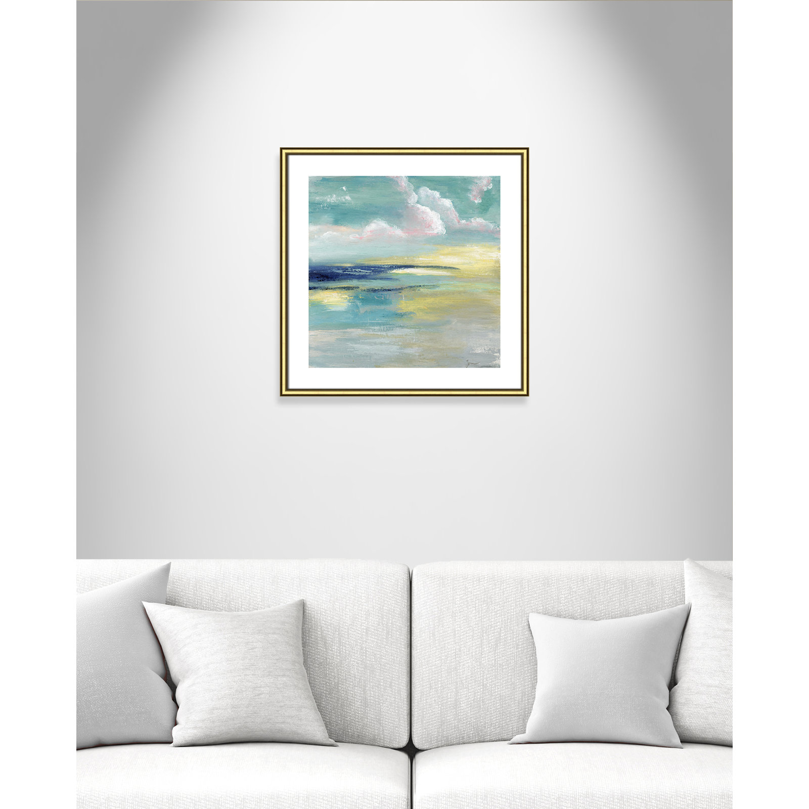 Bertie "Ocean View" Painting by Tava Studios, 24.75" H x 24.75" W x 0.88" D, Gold Framed Paper