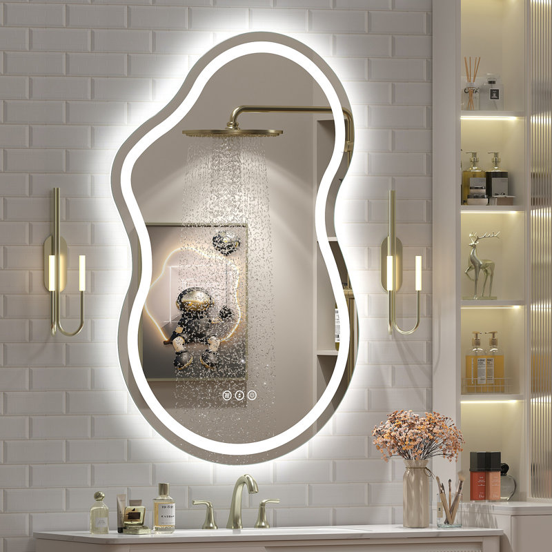 Aevar Asymmetrical LED Lighted Wall Mirror, 36" x 24"
