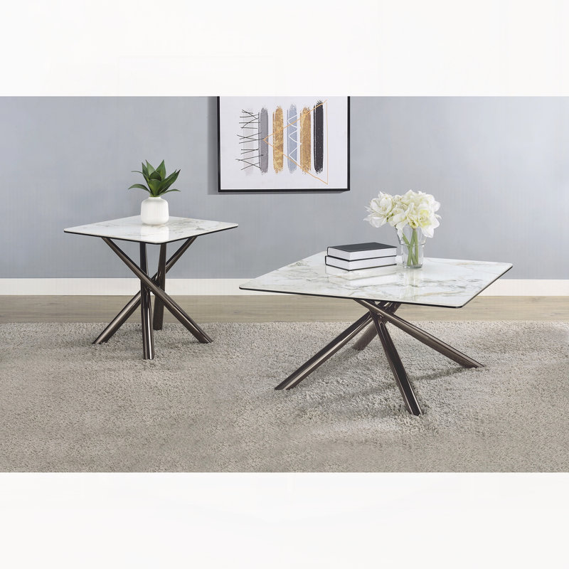 Table de bout blanche, H 22,5 po x l 23,5 po x P 23,5 po, Blanc/Noir