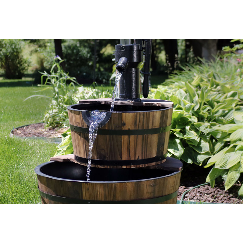 Fontaine d'extérieur brune à 2 niveaux avec pompe à main