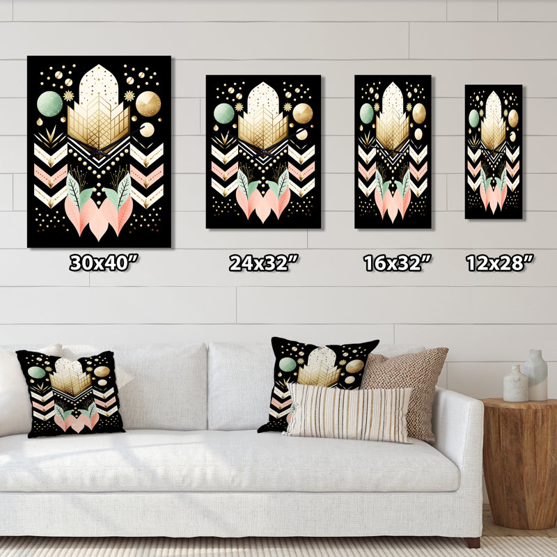 Boho Chic - Illustration géométrique abstraite - horloge murale moderne surdimensionnée, H 40 po x l 30 po x P 1 po