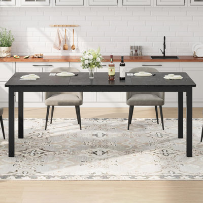 Grande table de salle à manger industrielle 71 po, table rectangulaire en bois avec pieds en métal pour la cuisine, le salon, noir