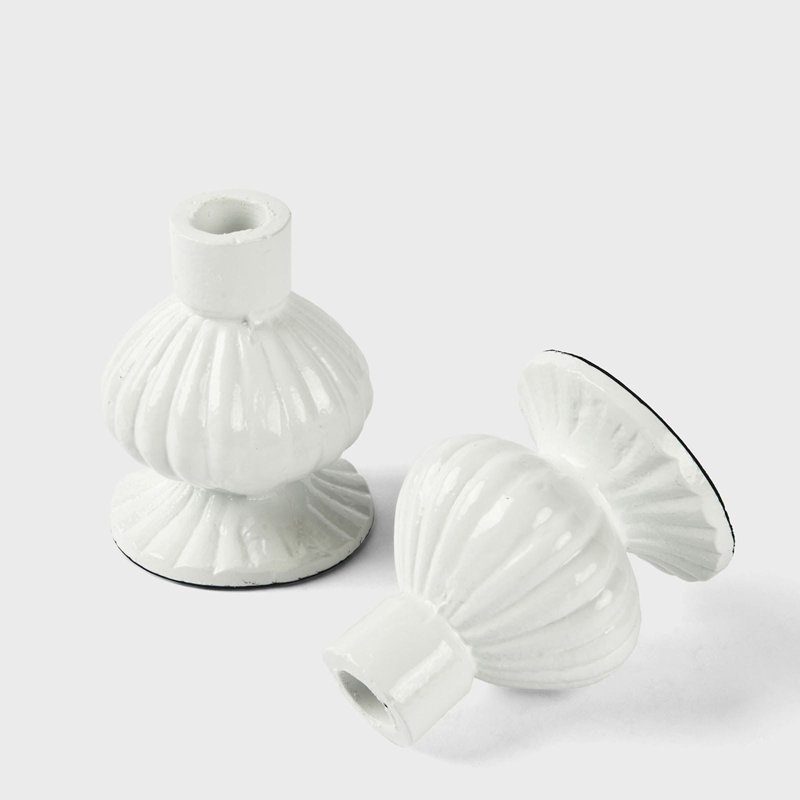 Mela Artisans Sculpted Aluminum White Candlesticks Set of 2, White