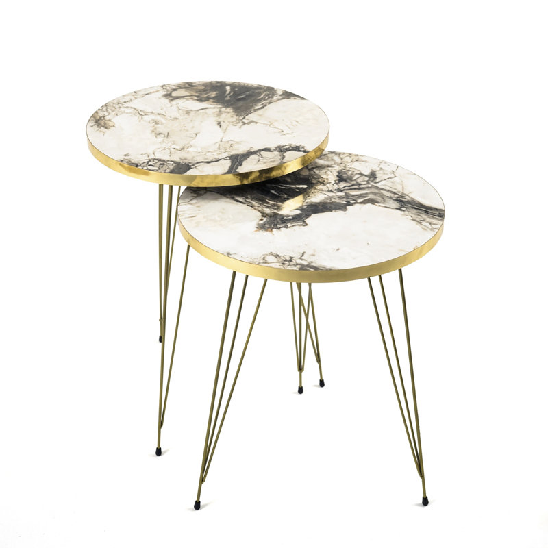 Ensemble de tables basses gigognes 2 pièces Marble-Look, Marbre blanc