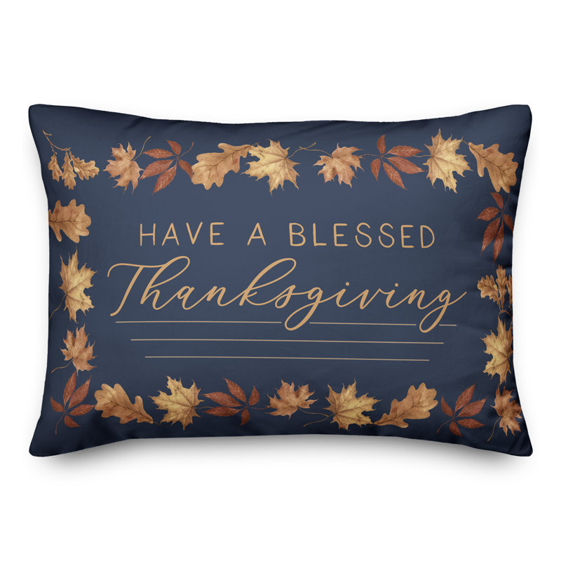 Coussin décoratif bleu et doré Blessed Thanksgiving