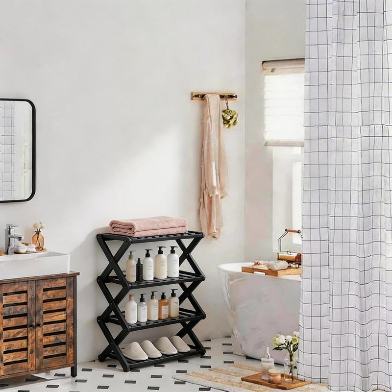 4 Tier Bamboo Shoe Rack Black