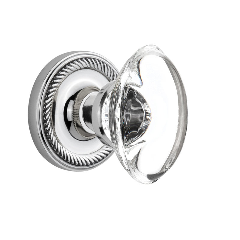 Rope Rosette with Oval Clear Crystal Door Knob, Bright Chrome
