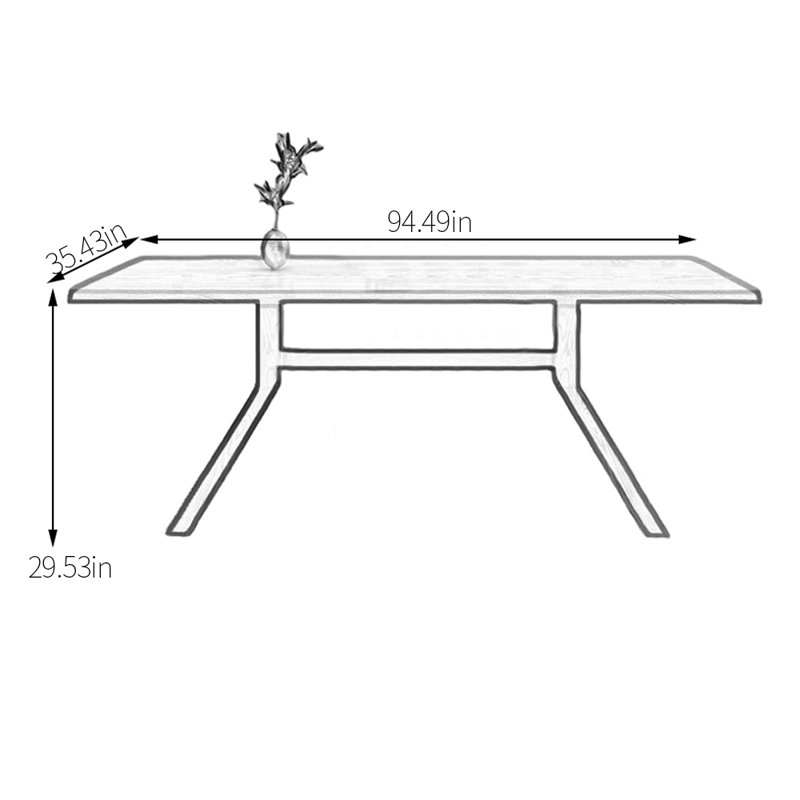 Metella Ash Solid Wood Dining Table, 35.43" W x 94.49" L