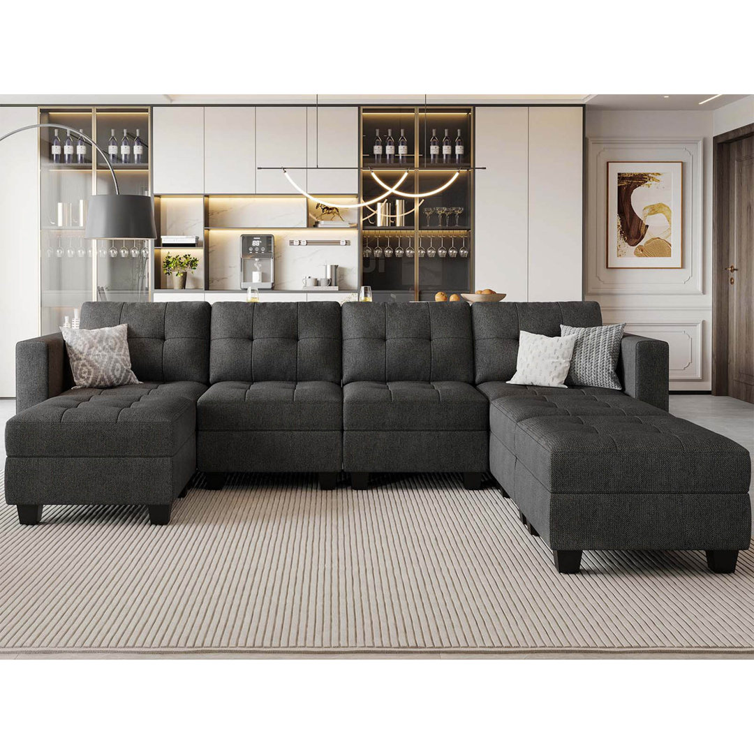 Hunsicker 116.4" Wide U Shaped Sofa Storage Couch with Ottoman Chaise, Sectional Modular Sofa Livingroom Apartment Couch Latitude Run® 