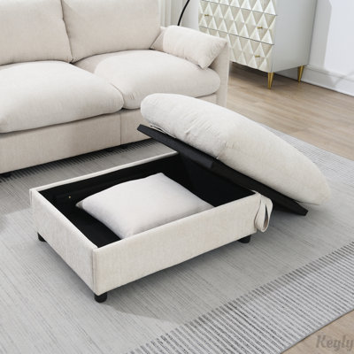 96.5'' 4 Seat Chenille Sofa with Storage Ottoman and  USB Charger