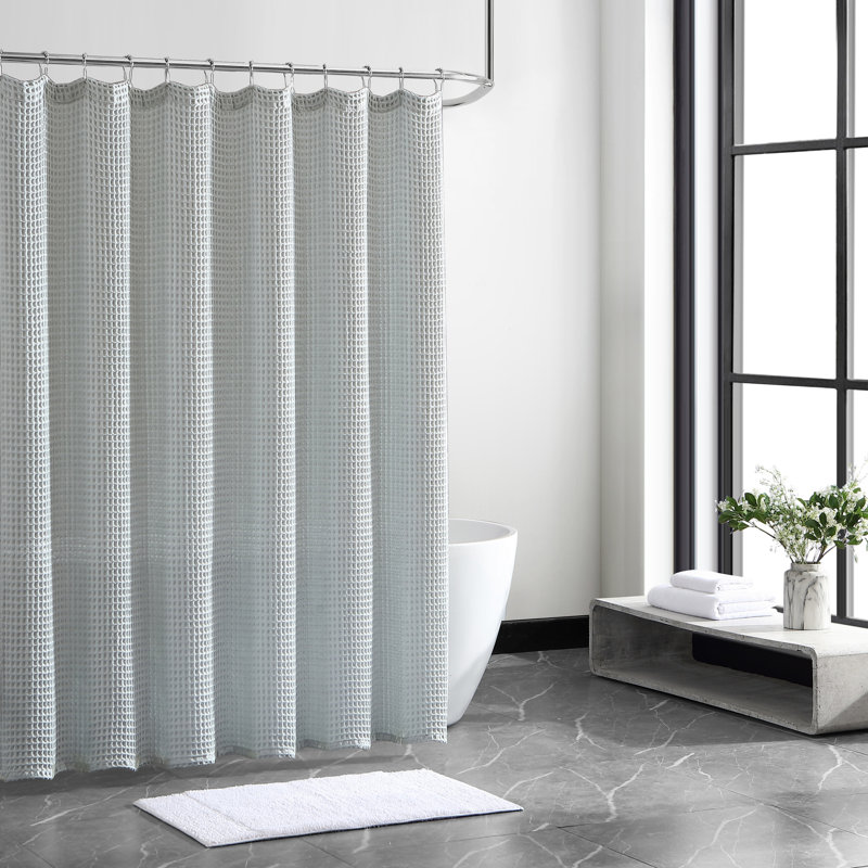 Vera Wang Marled Waffle Cotton Blue Shower Curtain