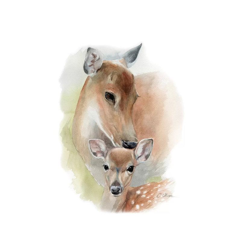 Mother And Baby Deer by Watercolor Luv - Wrapped Canvas Painting, 66.04 cm H x 45.72 cm W