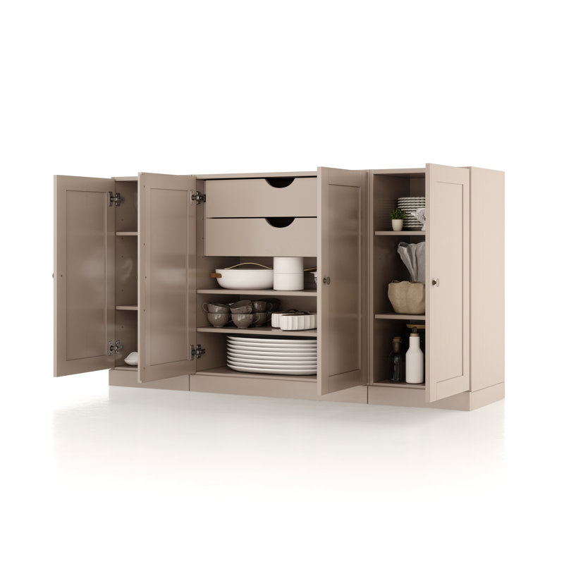 Buffet 65% avec portes Shaker, 2 tiroirs et tablettes réglables Palace Imports, Beige