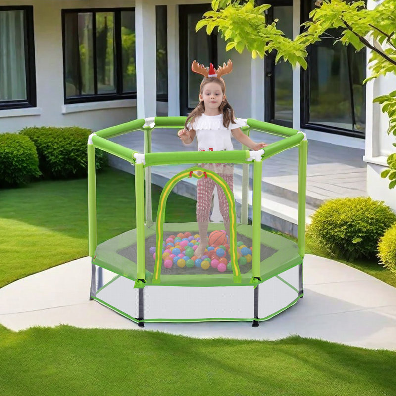 Trampoline hexagonale pour enfants avec enceinte sécuritaire, Green