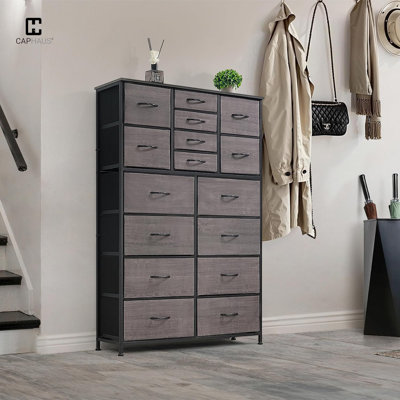 Drawer Storage Tower w/ Fabric Bins, Laundry Storage, Sorting Unit, Chest of Drawers, Organizer w/ P2 Board Top & Fabric Bins, Organizer Unit for Multi-purpose, Hallway, Office