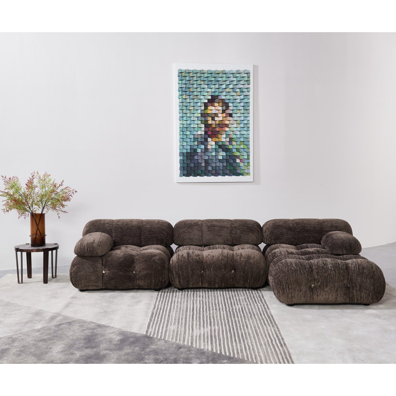Daimion Upholstered L-Shaped Sectional Reversible, Brown Chenille