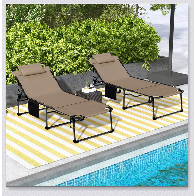 Outsunny 2 Piece Folding Chaise Lounge with 5-level Reclining Back, Outdoor Tanning Chair, Brown