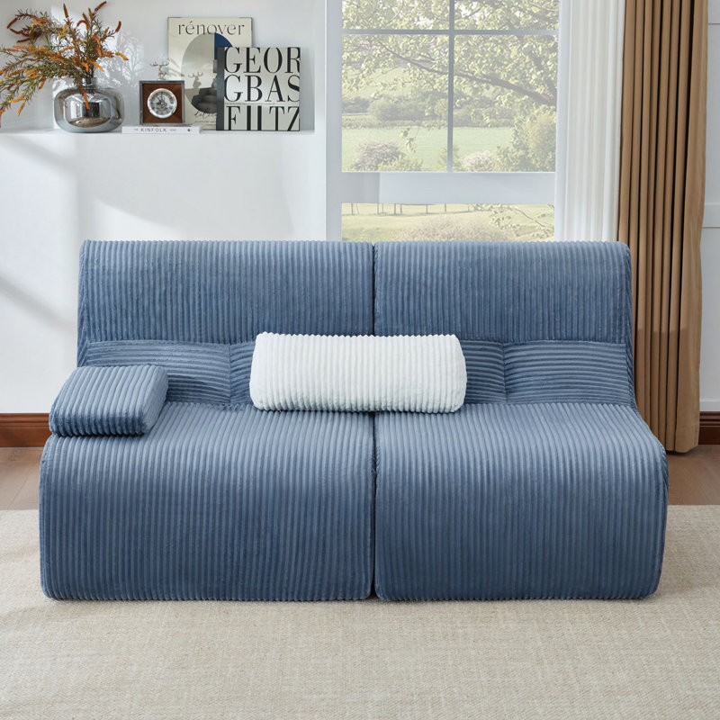 Canapé modulaire moderne 63,7 po, Velours côtelé bleu, Blue