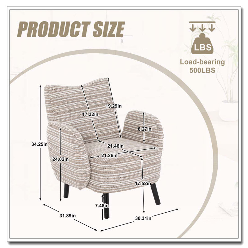 Boucle Upholstered  Accent Chair, Khaki