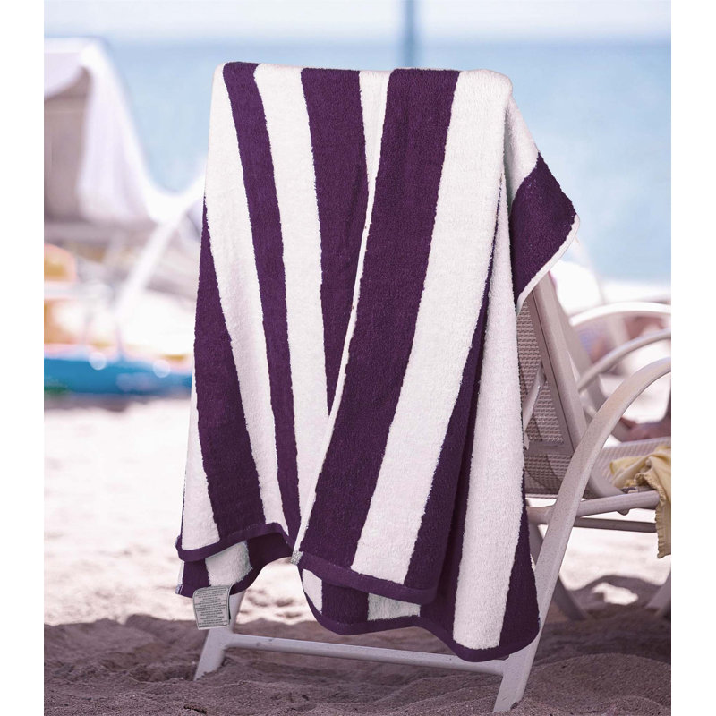 100% Cotton Beach Towel, White/Purple
