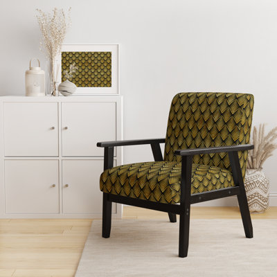 Makinsey - Deco Seal Pattern - Velvet Upholstered Mid-Century Accent Arm Chair