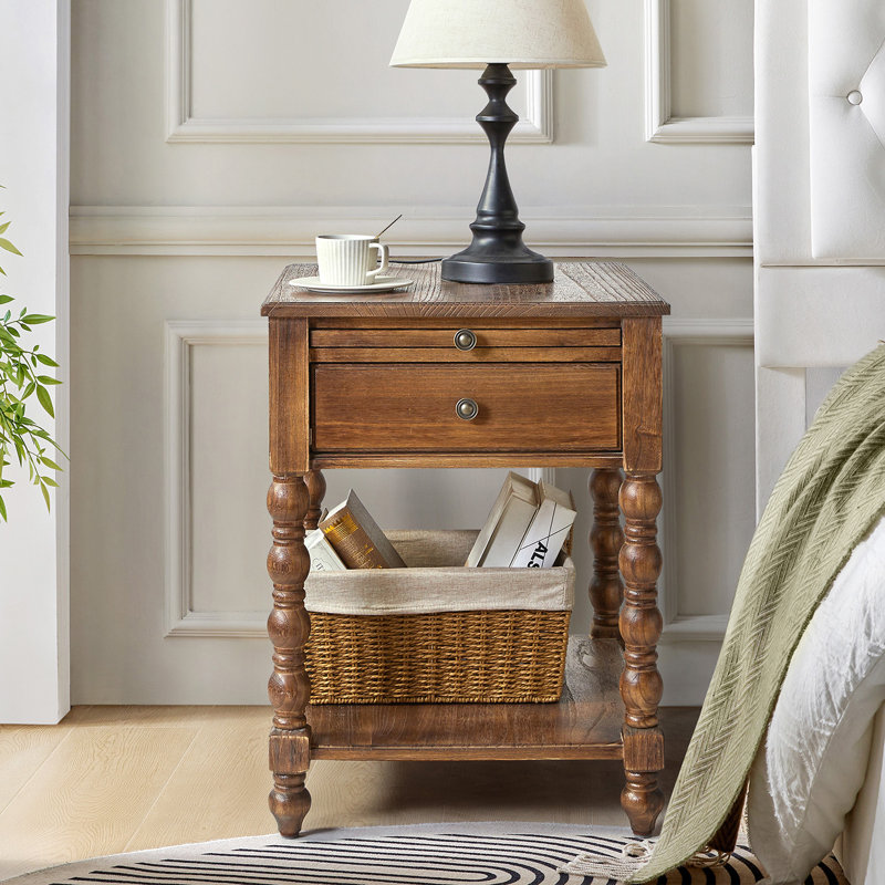 Lashena 26" Solid Wood End Table with Charging Outlets