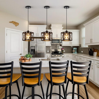 Pendant Lights For Kitchen Island, Modern Pendant Lighting With Hexagonal Cage, Vintage Metal Ceiling Lights, Adjustable Lantern Hanging Light Fixture For Foyer Entryway Bedroom