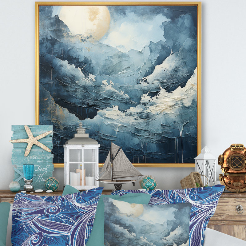 Reproduction d'art sur toile noir et blanc Mystic Moonlight, Cadre flottant doré, H 24 po x l 24 po x P 1 po